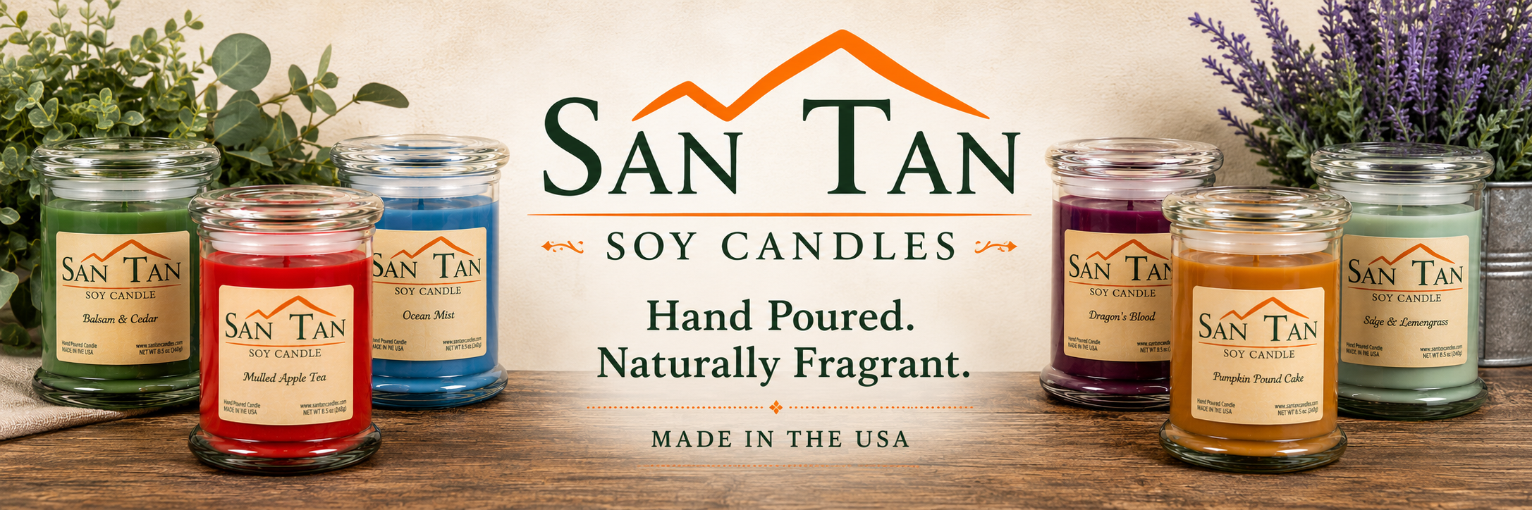 San Tan Soy Candles hand poured naturally fragrant banner